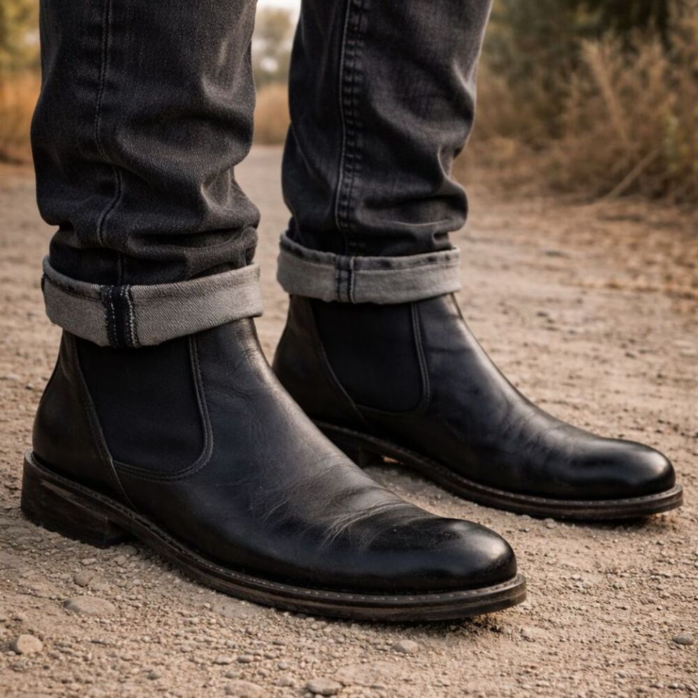 ROAN BedStu Black Leather Pull Up Chelsea Boots Shoes   Mens Size 12